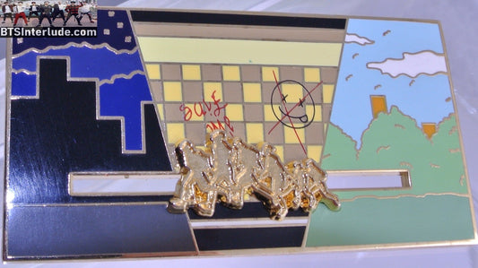 BTS PIN ENAMEL GOLD GROUP RUN 3 SCENES VIDEO SLIDER MOCHI MISFIT PINS JUNGKOOK V JIMIN RM J-HOPE SUGA JIN BADGE BUTTON