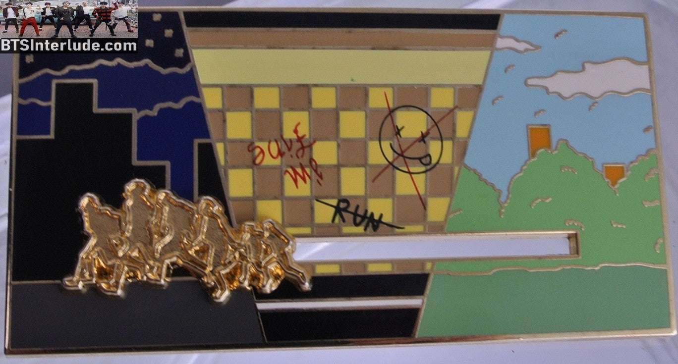 BTS PIN ENAMEL GOLD GROUP RUN 3 SCENES VIDEO SLIDER MOCHI MISFIT PINS JUNGKOOK V JIMIN RM J-HOPE SUGA JIN BADGE BUTTON