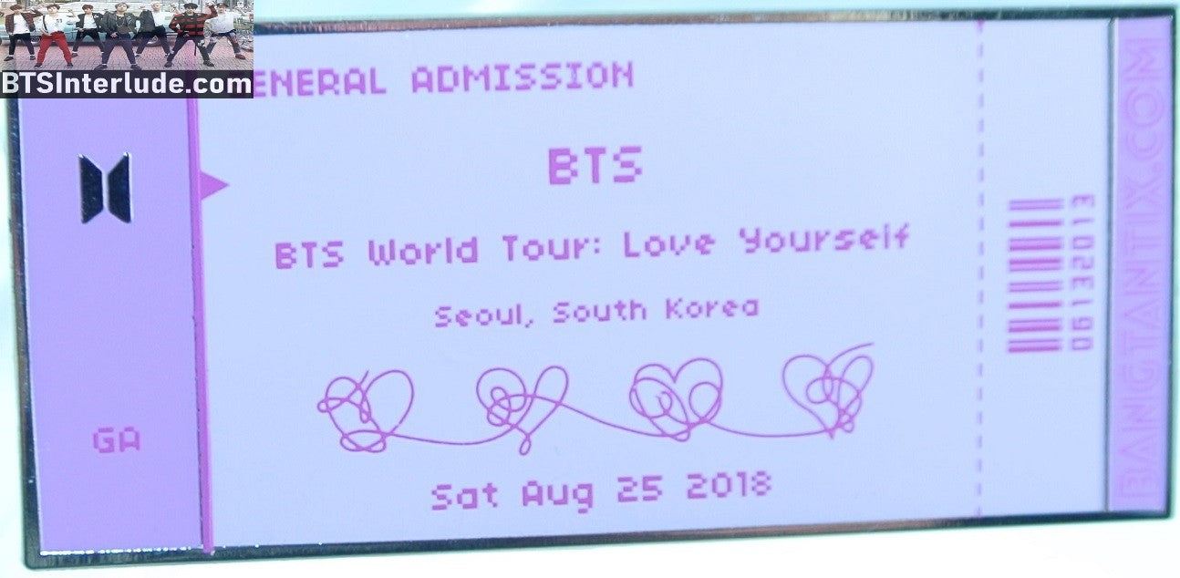 BTS PIN ENAMEL GOLD GROUP LOVE YOURSELF SEOUL TICKET PURPLE JUNGKOOK V JIMIN RM J-HOPE SUGA JIN BADGE BUTTON