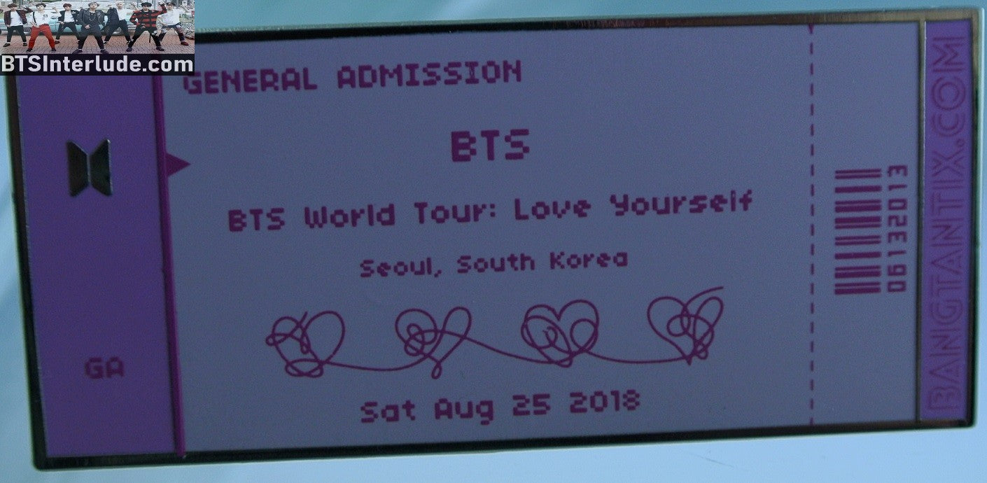 BTS PIN ENAMEL GOLD GROUP LOVE YOURSELF SEOUL TICKET PURPLE JUNGKOOK V JIMIN RM J-HOPE SUGA JIN BADGE BUTTON