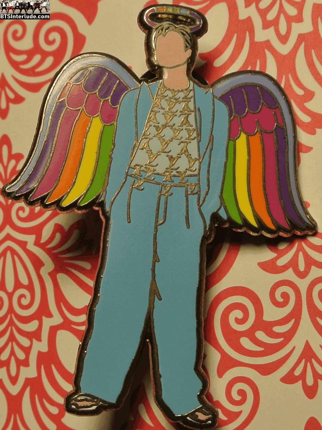 BTS PIN ENAMEL GOLD RM KIM NAMJOON 김남준 BLUE SUIT RAINBOW WINGS GIRL MEETS PINS BADGE BUTTON