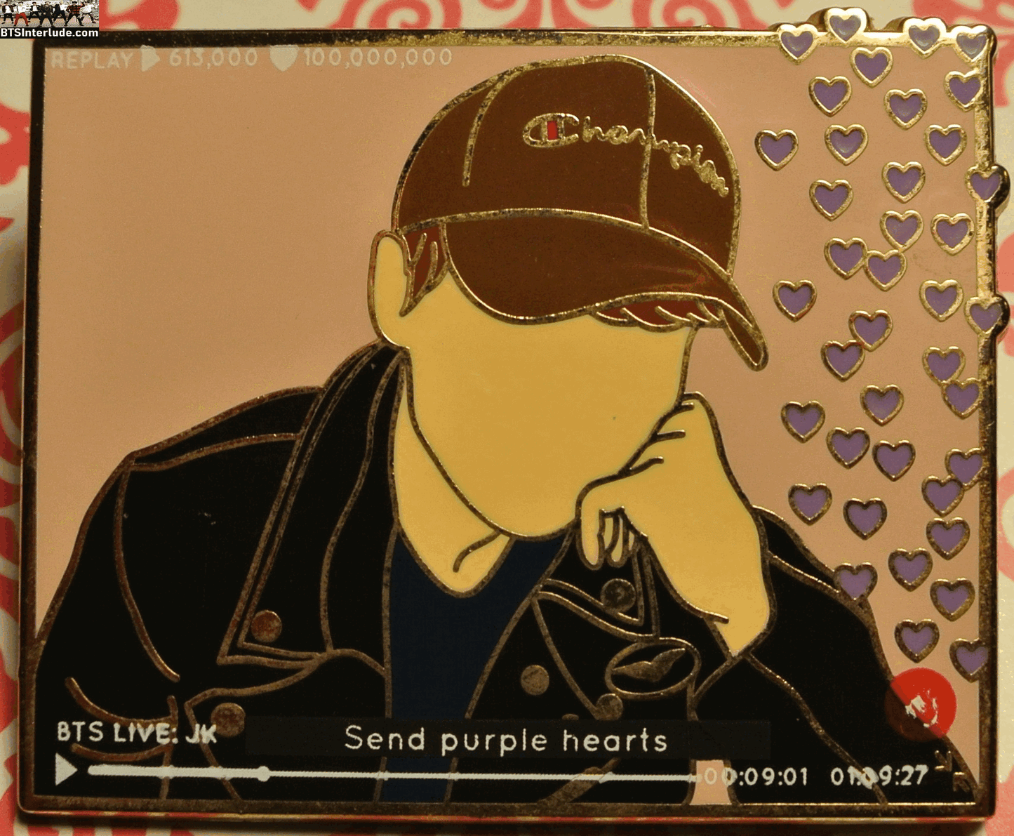 BTS PIN ENAMEL GOLD RM KIM NAMJOON 김남준 V LIVE SEND PURPLE HEARTS IO PINS BADGE BUTTON