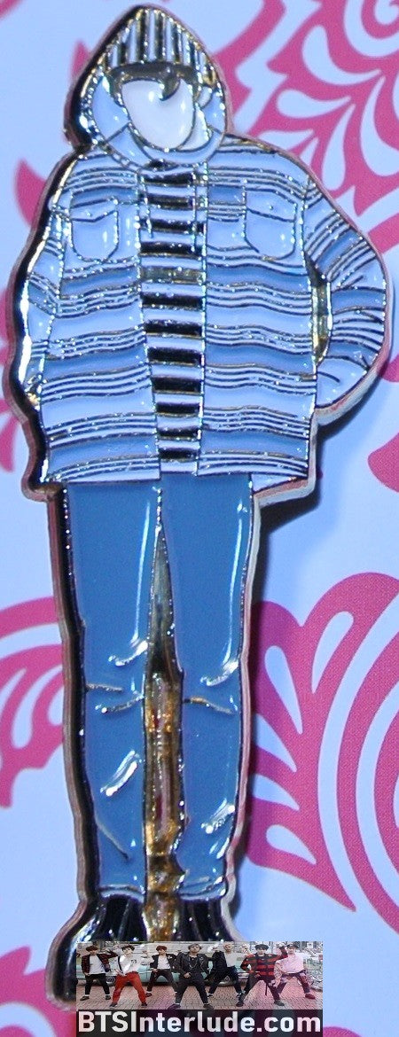 BTS PIN ENAMEL GOLD RM KIM NAMJOON 김남준 GREY STRIPED JACKET COAT BADGE BUTTON
