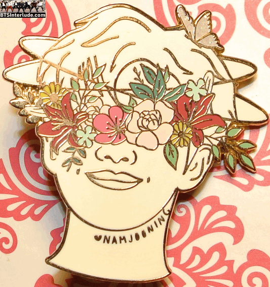 BTS PIN ENAMEL GOLD RM KIM NAMJOON 김남준 WHITE FLOWER TIARA NAMJOONING BADGE BUTTON