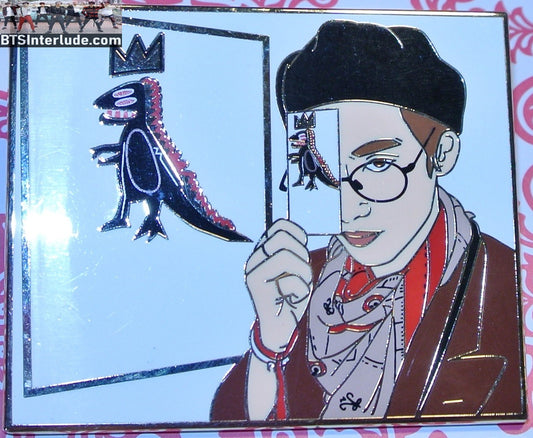 BTS PIN ENAMEL GOLD V KIM TAEHYUNG 김태형 BASQUIAT DINOSAUR XL BLACK BERET BADGE BUTTON