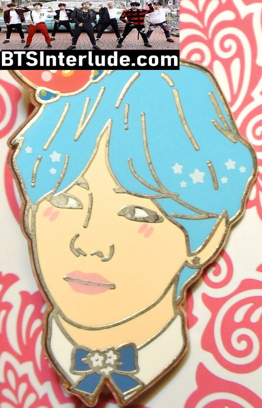 BTS PIN ENAMEL GOLD V KIM TAEHYUNG 김태형 BLUE HAIR TATA IN HAIR BINGSU KONG PINS BADGE BUTTON