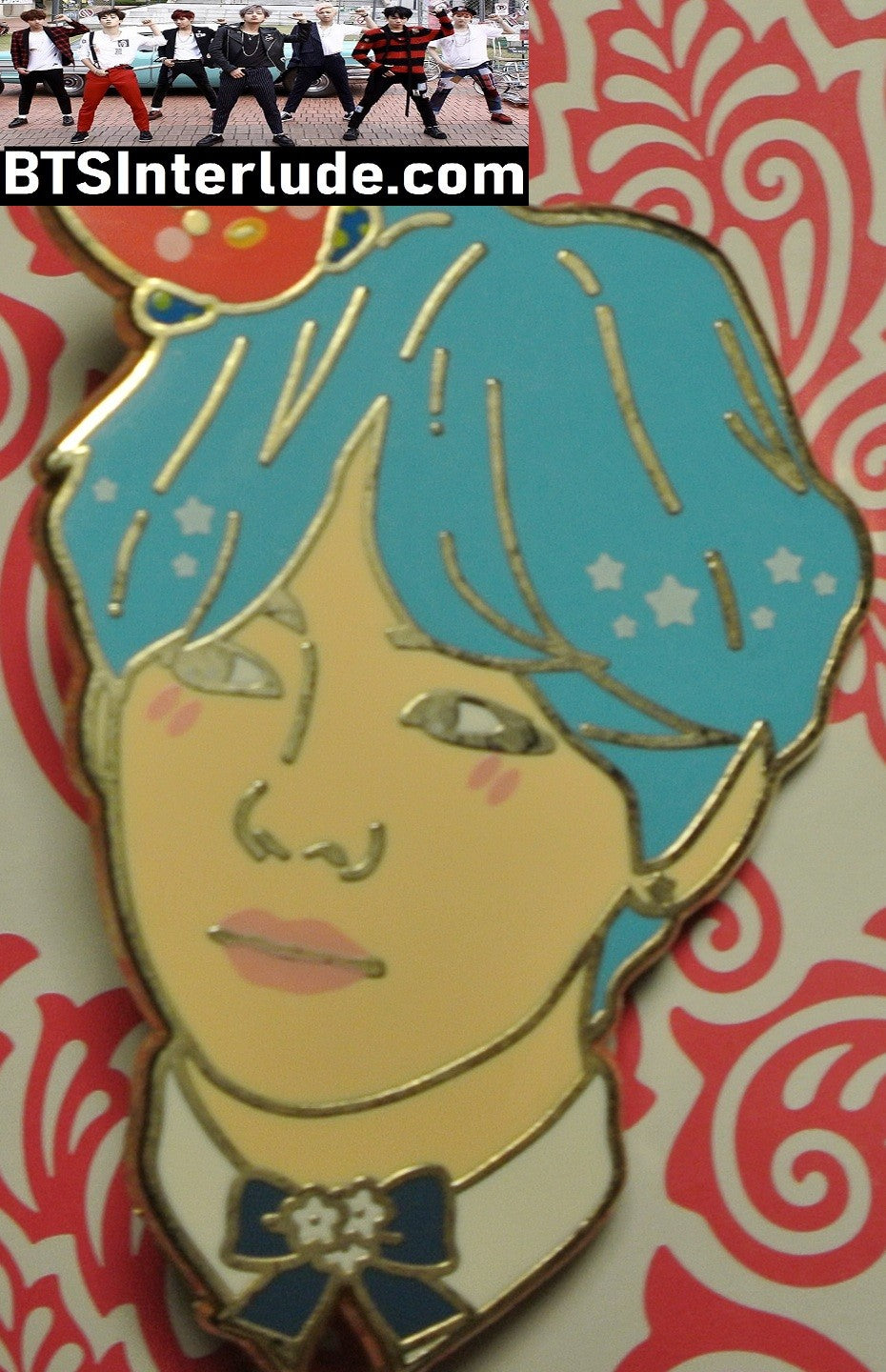 BTS PIN ENAMEL GOLD V KIM TAEHYUNG 김태형 BLUE HAIR TATA IN HAIR BINGSU KONG PINS BADGE BUTTON