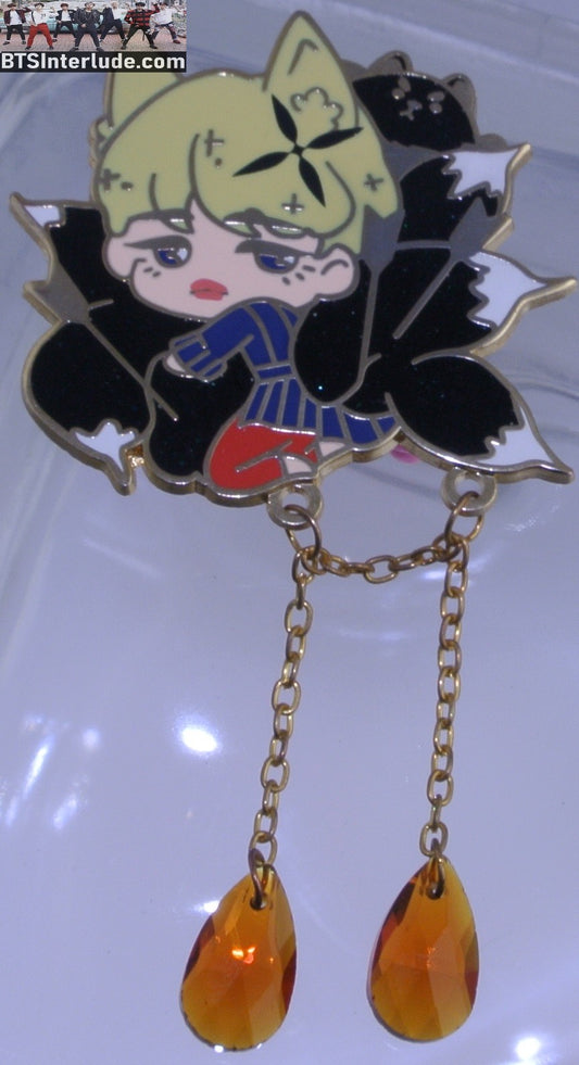 BTS PIN ENAMEL GOLD V KIM TAEHYUNG 김태형 KITSUNE BLOOD SWEAT TEARS BLUE ROBE AMBER CRYSTALS KITSUNE X HAZEPINS PINS BADGE BUTTON