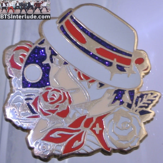 BTS PIN ENAMEL GOLD V KIM TAEHYUNG 김태형 SINGULARITY THEME CARTOON WHITE HAT RED FLOWERS MASK BADGE BUTTON