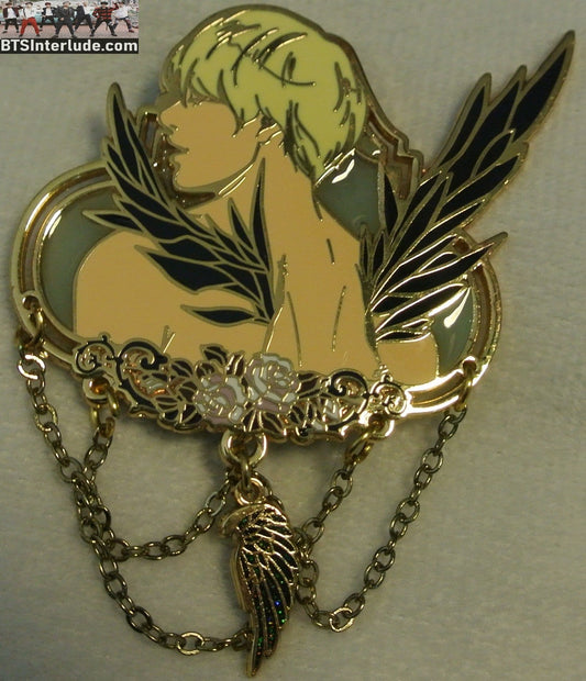 BTS PIN ENAMEL GOLD V KIM TAEHYUNG 김태형 BLOOD SWEAT TEARS BACK WINGS CHAIN DROP NICUBIII PINS BADGE BUTTON