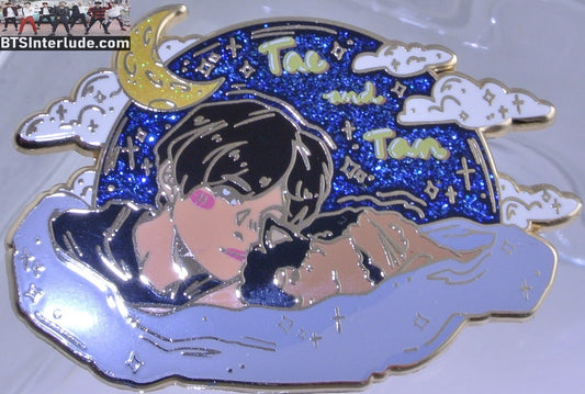 BTS PIN ENAMEL GOLD V KIM TAEHYUNG 김태형 YEONTAN TAE AND TAN SWEET NIGHT SKY TTALGI PINS XL BADGE BUTTON