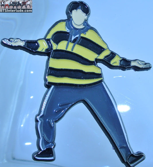 BTS PIN ENAMEL GUNMETAL JIN KIM SEOKJIN 김석진 GO GO PERFORMANCE YELLOW BLACK STRIPED TOP BADGE BUTTON