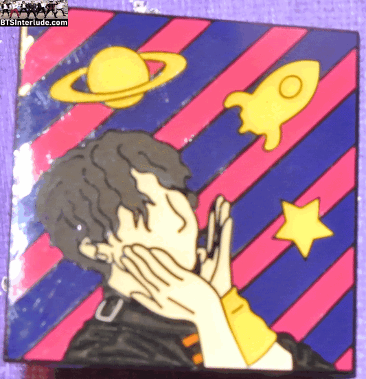 BTS PIN ENAMEL GUNMETAL JEON JUNGKOOK 전정국 RED NAVY BLUE STRIPES YELLOW ROCKET SHIPS BADGE BUTTON