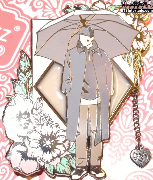BTS PIN ENAMEL GUNMETAL RM KIM NAMJOON 김남준 GREYSCALE UMBRELLA STAINED GLASS HEART DANGLE PINK FLOWERS EGOH PINS BADGE BUTTON