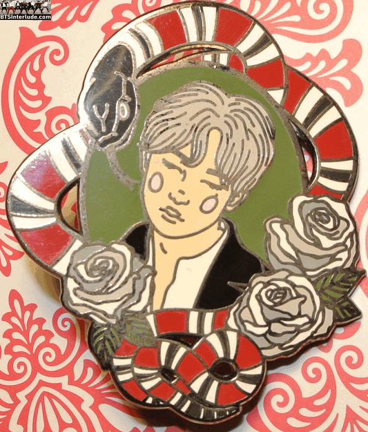 BTS PIN ENAMEL GUNMETAL RM KIM NAMJOON 김남준 RED WHITE SNAKE FRAME BADGE BUTTON
