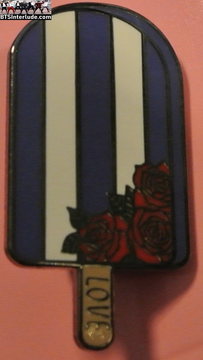 BTS PIN ENAMEL GUNMETAL RM KIM NAMJOON 김남준 ICE CREAM TRIVIA LOVE BLUE WHITE STRIPES BADGE BUTTON
