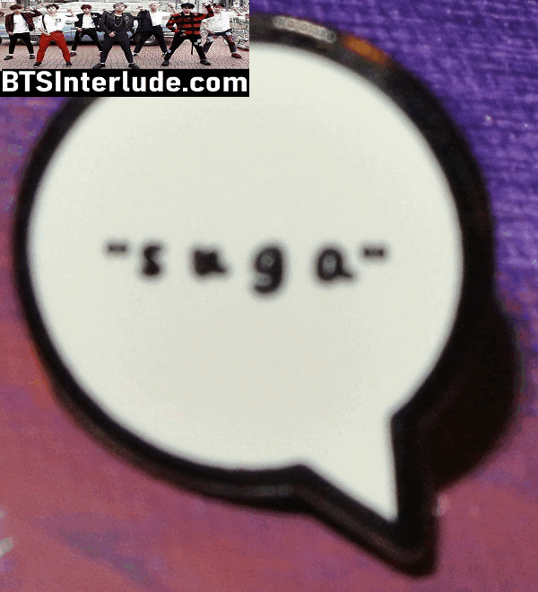 BTS PIN ENAMEL GUNMETAL SUGA MIN YOONGI 민윤기 SUGA NAME IN THOUGHT BUBBLE BADGE BUTTON