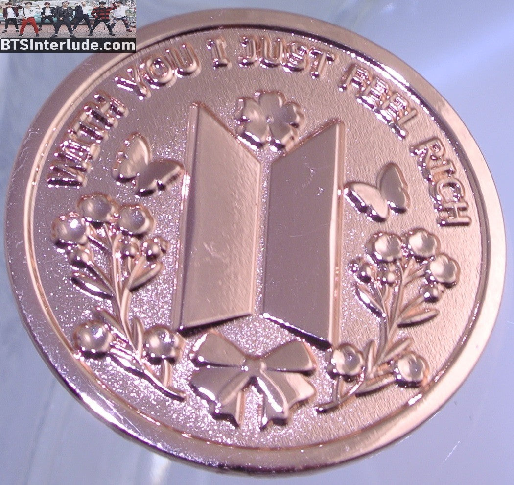 BTS PIN ENAMEL ROSE GOLD COPPER GROUP HOME THEME RICH COIN QUAPHADOODLE PINS JUNGKOOK V JIMIN RM J-HOPE SUGA JIN BADGE BUTTON