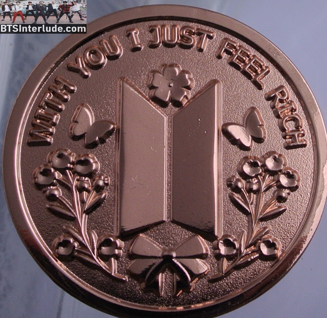 BTS PIN ENAMEL ROSE GOLD COPPER GROUP HOME THEME RICH COIN QUAPHADOODLE PINS JUNGKOOK V JIMIN RM J-HOPE SUGA JIN BADGE BUTTON