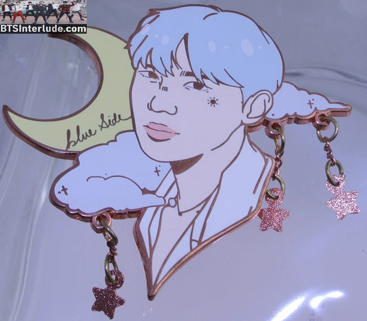 BTS PIN ENAMEL ROSE GOLD COPPER J-HOPE JUNG HOSEOK 정호석 BLUE SIDE BLUE HAIR HALF MOON STAR DANGLES BADGE BUTTON