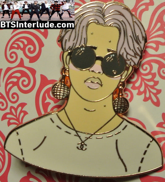 BTS PIN ENAMEL ROSE GOLD COPPER PARK JIMIN 박지민 WHITE SHIRT BALL EARRINGS PINK HAIR SUNGLASSES MAKNAE PINS BADGE BUTTON