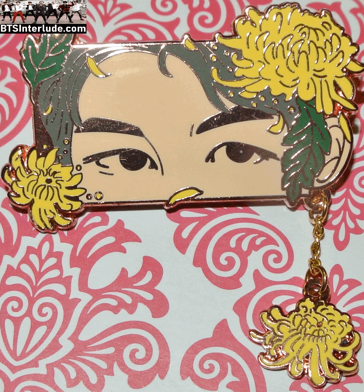 BTS PIN ENAMEL ROSE GOLD COPPER JIN KIM SEOKJIN 김석진 EYES YELLOW FLOWERS JIMIN 1013 PINS BADGE BUTTON