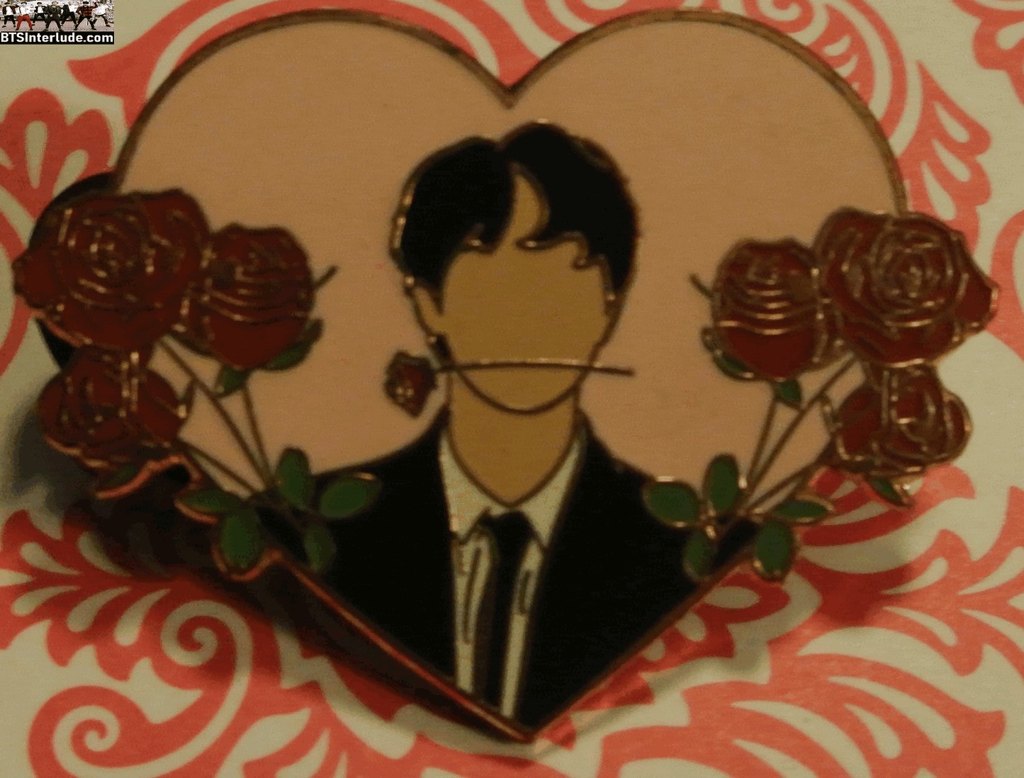 BTS PIN ENAMEL ROSE GOLD COPPER JIN KIM SEOKJIN 김석진 HEART ROSE IN MOUTH HAPPIPOP PINS BADGE BUTTON