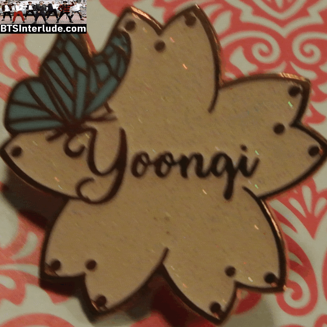 BTS PIN ENAMEL ROSE GOLD COPPER SUGA MIN YOONGI 민윤기 PINK GLITTER YOONGI BUTTERFLY HEART SHAPED SHOP PINS BADGE BUTTON