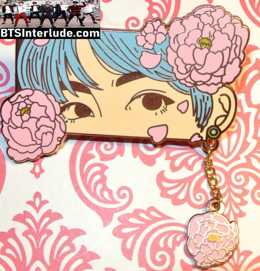 BTS PIN ENAMEL ROSE GOLD COPPER V KIM TAEHYUNG 김태형 EYES BLUE HAIR PINK FLOWERS JIMIN0613 PINS BADGE BUTTON