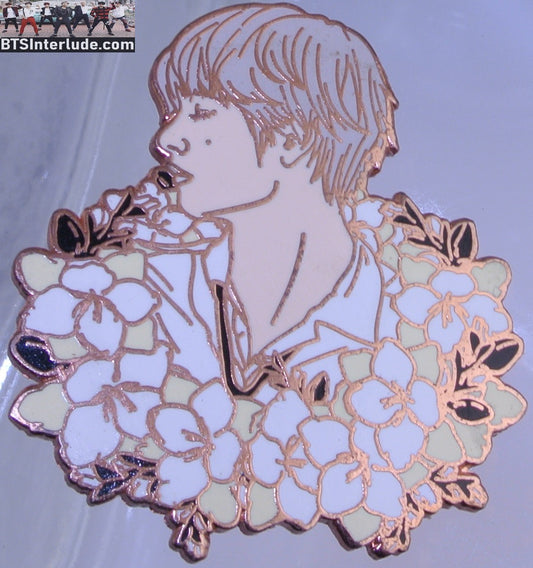 BTS PIN ENAMEL ROSE GOLD COPPER V KIM TAEHYUNG 김태형 PROFILE WHITE FLOWERS STARCANDY PINS BADGE BUTTON