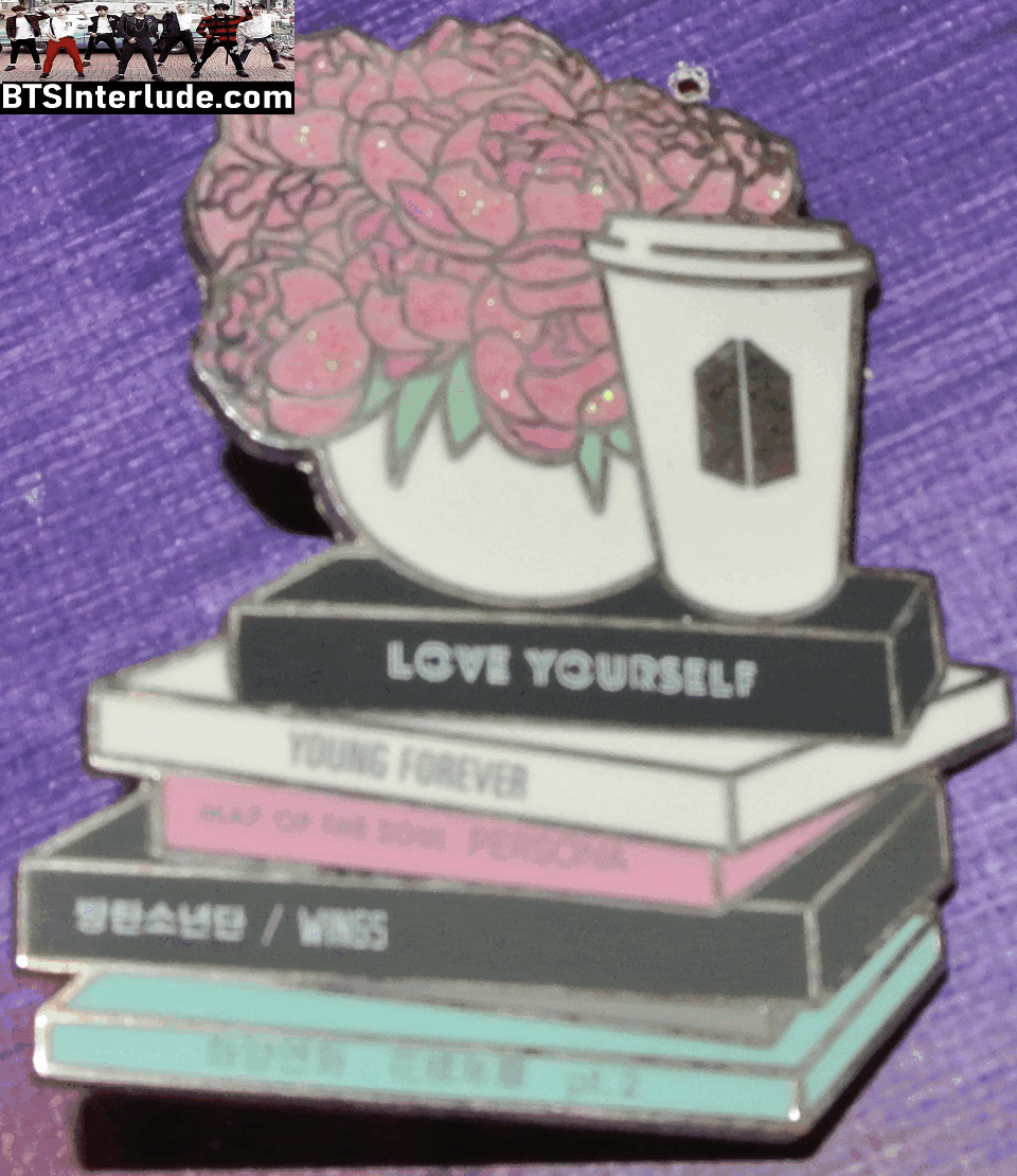 BTS PIN ENAMEL SILVER GROUP STACK OF ALBUMS COFFEE FLOWERS 방탄소년단 JUNGKOOK V JIMIN RM J-HOPE SUGA JIN KYEOPINS KPS PINS BADGE BUTTON