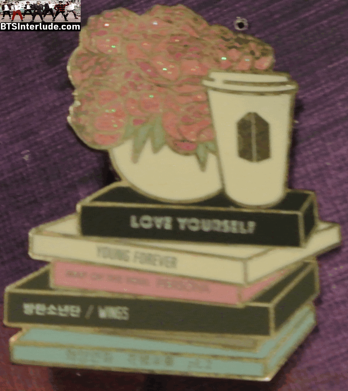 BTS PIN ENAMEL SILVER GROUP STACK OF ALBUMS COFFEE FLOWERS 방탄소년단 JUNGKOOK V JIMIN RM J-HOPE SUGA JIN KYEOPINS KPS PINS BADGE BUTTON