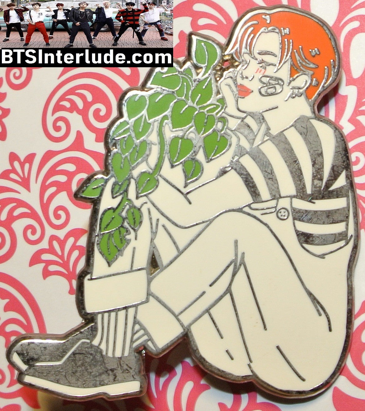 BTS PIN ENAMEL SILVER PARK JIMIN 박지민 WHITE OVERALLS STRIPED SHIRT AEGYOHANA PINS BADGE BUTTON