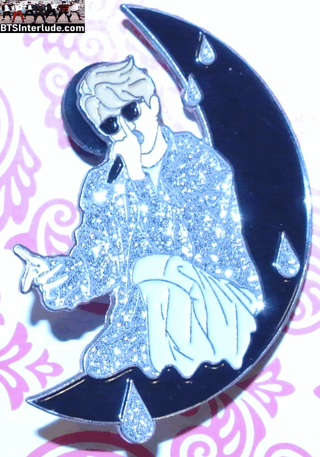 BTS PIN ENAMEL SILVER RM KIM NAMJOON 김남준 SILVER GLITTER JACKET BLACK HALF MOON BADGE BUTTON