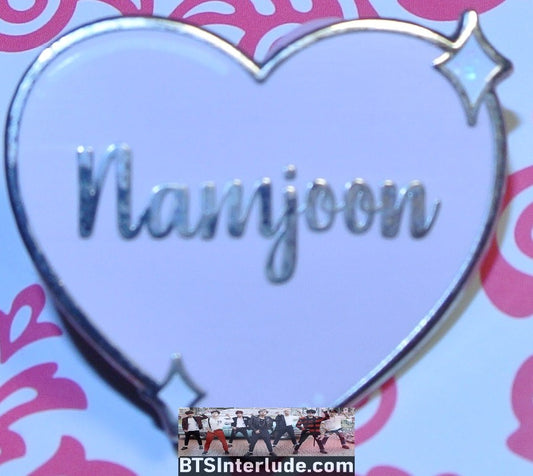BTS PIN ENAMEL SILVER RM KIM NAMJOON 김남준 NAME IN LAVENDER HEART MOONCHILD PINS BADGE BUTTON