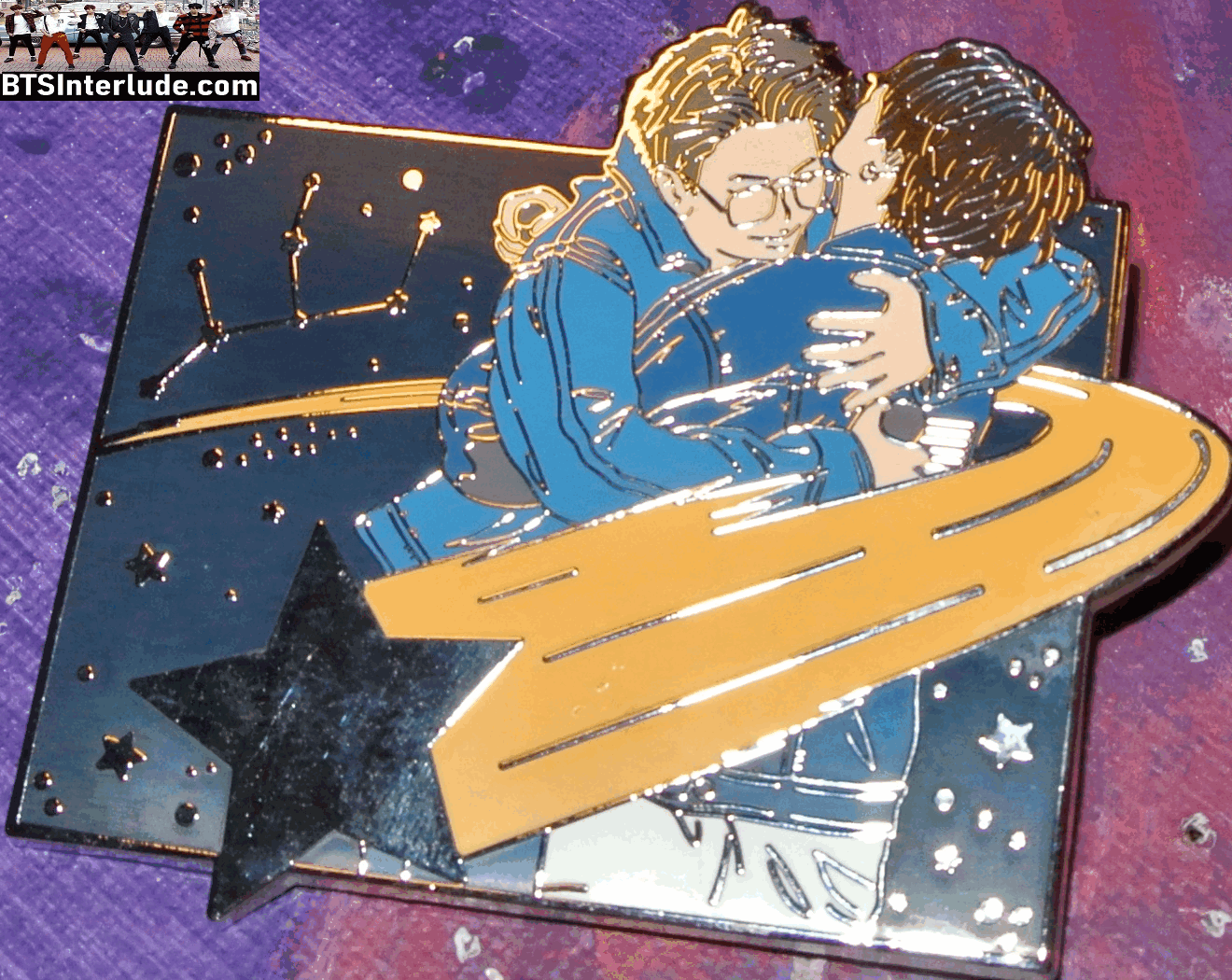 BTS PIN ENAMEL SILVER SUB-UNIT RM KIM NAMJOON HUGGING JEON JUNGKOOK SHOOTING STAR BADGE BUTTON