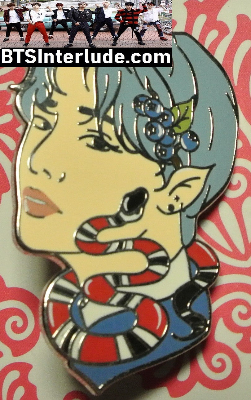 BTS PIN ENAMEL SILVER V KIM TAEHYUNG 김태형 BLUE HAIR SNAKE MOON ROSE CAFE PINS BADGE BUTTON