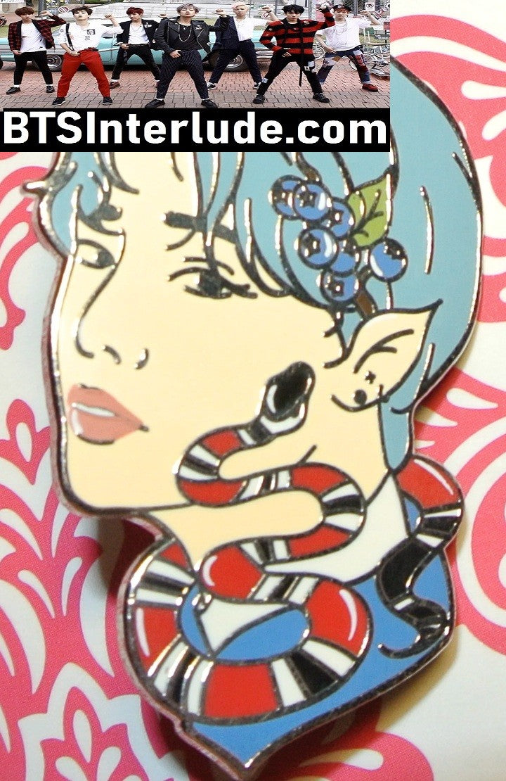 BTS PIN ENAMEL SILVER V KIM TAEHYUNG 김태형 BLUE HAIR SNAKE MOON ROSE CAFE PINS BADGE BUTTON