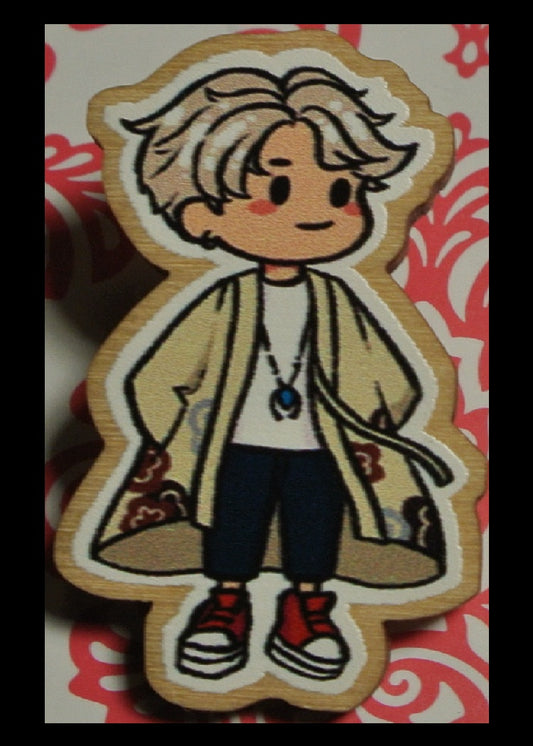 BTS PIN WOOD RM KIM NAMJOON 김남준 TAN SWEATER RED SNEAKERS BADGE BUTTON
