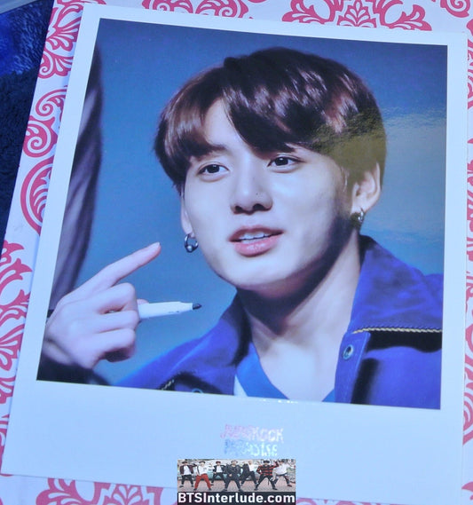 BTS POLAROID FANSITE JEON JUNGKOOK 전정국 FANSIGN NAVY BLUE JACKET JUNGKOOK PARADISE SITE