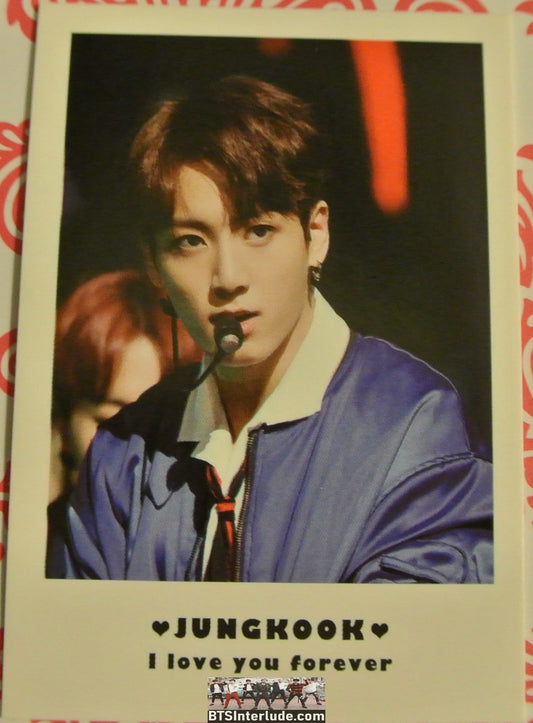 BTS POLAROID FANSITE JEON JUNGKOOK 전정국 BLUE JACKET RED TIE I LOVE YOU FOREVER FANSITE