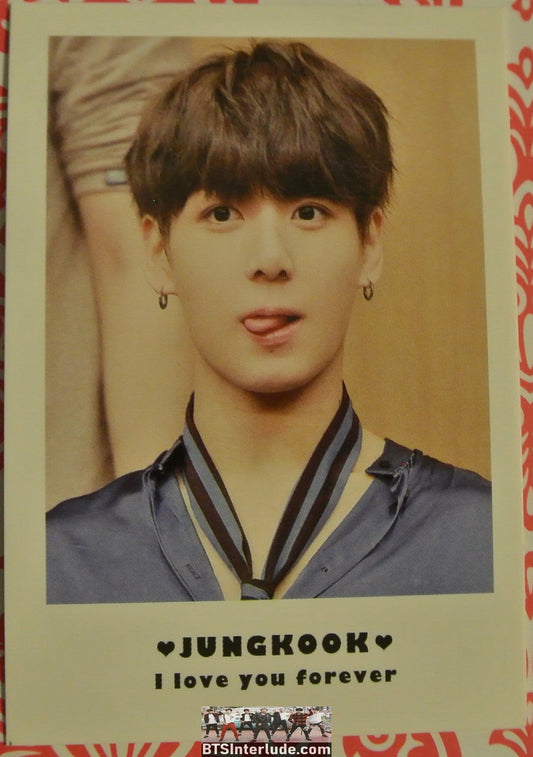 BTS POLAROID FANSITE JEON JUNGKOOK 전정국  BLUE SATIN SHIRT FANSIGN TONGUE I LOVE YOU FOREVER FANSITE