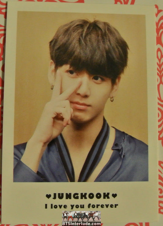 BTS POLAROID FANSITE JEON JUNGKOOK 전정국 BLUE SATIN SHIRT FANSIGN V SIGN EYE I LOVE YOU FOREVER FANSITE