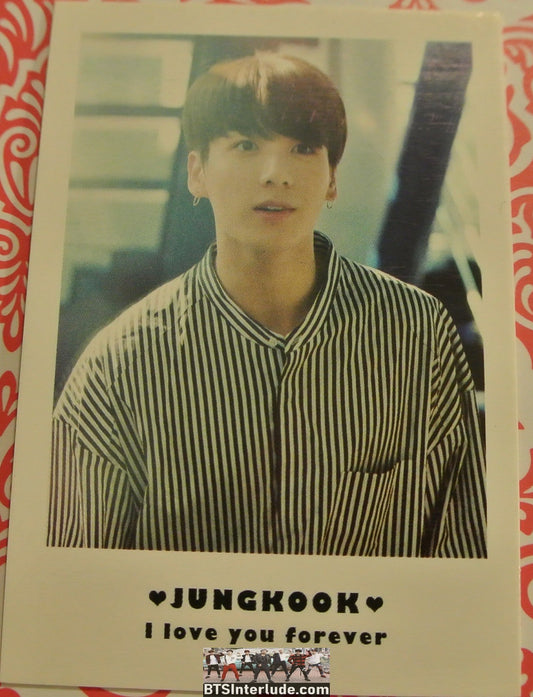 BTS POLAROID FANSITE JEON JUNGKOOK 전정국 BLACK WHITE PINSTRIPES I LOVE YOU FOREVER FANSITE