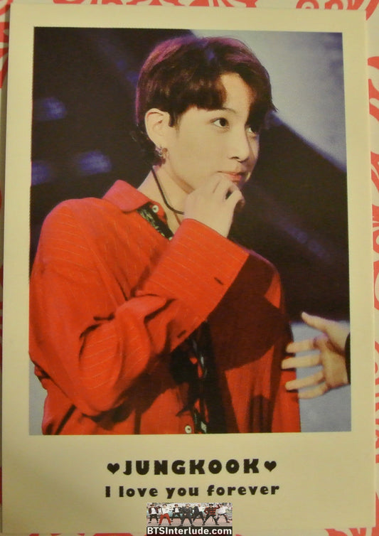 BTS POLAROID FANSITE JEON JUNGKOOK 전정국 RED JACKET HAND ON MIC I LOVE YOU FOREVER FANSITE