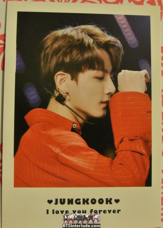 BTS POLAROID FANSITE JEON JUNGKOOK 전정국 RED JACKET PROFILE I LOVE YOU FOREVER FANSITE