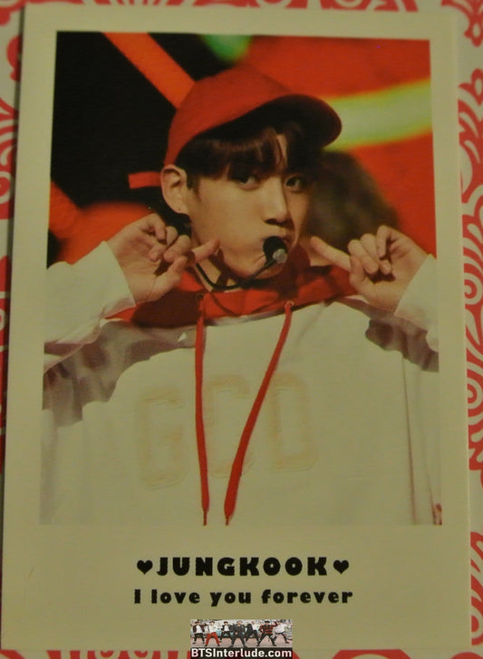 BTS POLAROID FANSITE JEON JUNGKOOK 전정국 RED CAP WHITE JACKET I LOVE YOU FOREVER FANSITE