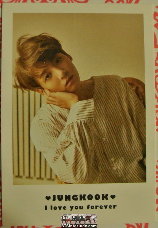 BTS POLAROID FANSITE JEON JUNGKOOK 전정국 WHITE PINSTRIPES LEAN I LOVE YOU FOREVER FANSITE