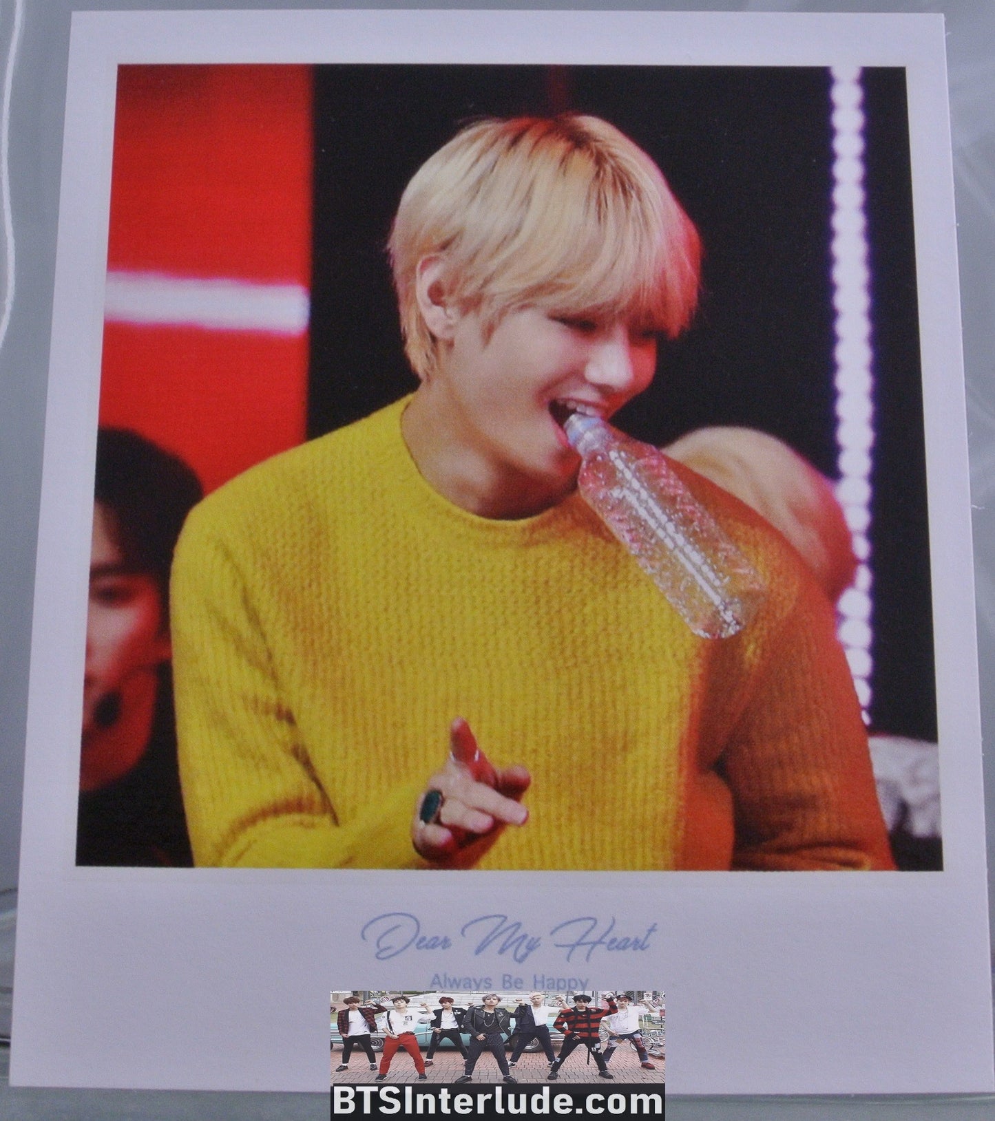 BTS POLAROID FANSITE V KIM TAEHYUNG 김태형 YELLOW SWEATER DEAR MY HEART FANSITE ALWAYS BE HAPPY