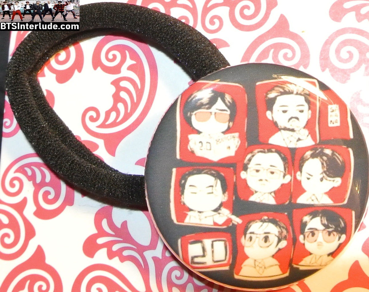 BTS PONYTAIL HOLDER BUTTON GROUP ARIRANG 2.0 CARTOON 방탄소년단 JUNGKOOK V JIMIN RM J-HOPE SUGA JIN SEAMLESS HAIR TIE
